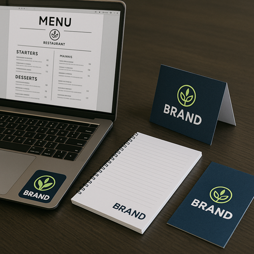 custom print materials including greeting cards, notepads, stickers and menus