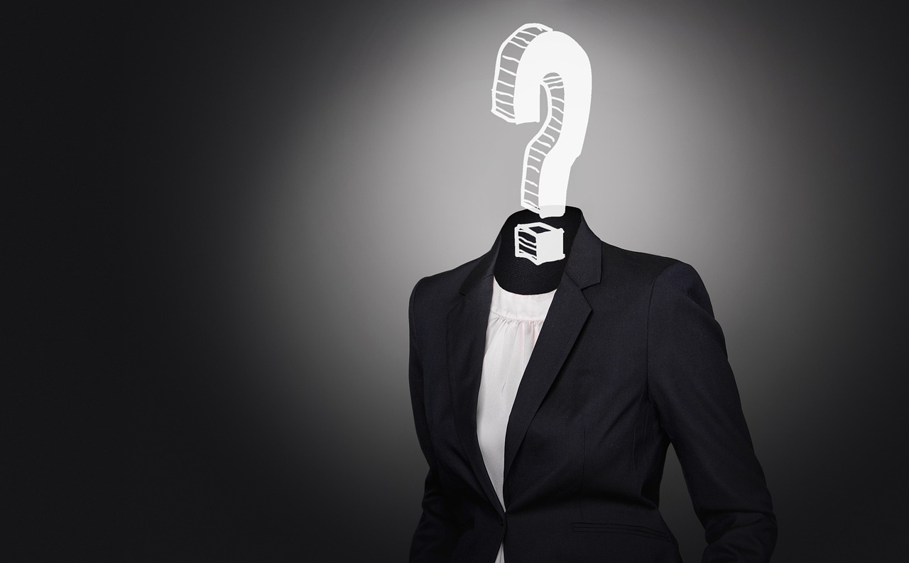 Business woman with a question mark instead of a head.