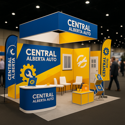 Central Alberta Auto Mechanic Event Flags and booth setup