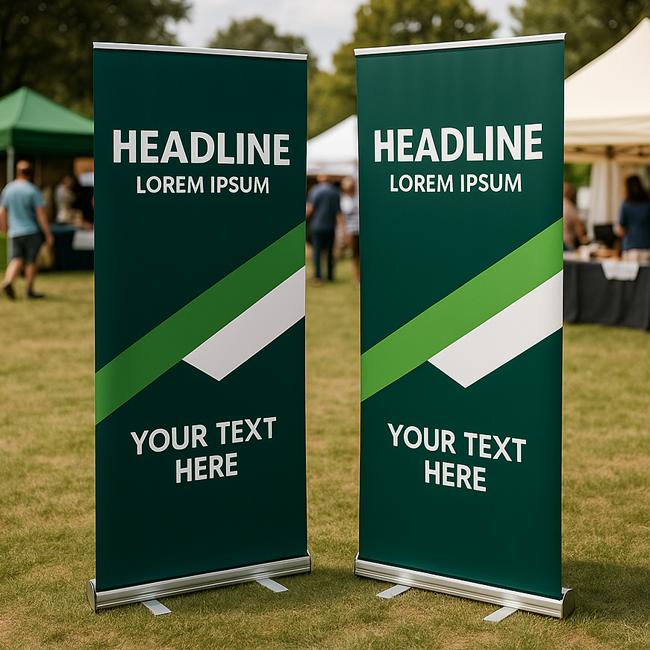 green and white pull-up retractable banner