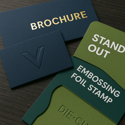 specialty finishing services, including emboss, deboss, foil, for printed brand materials