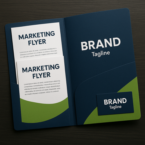 custom printed presentation folders, flyers, brochures and business cards