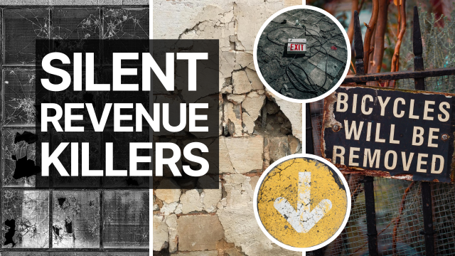 Images of broken glass and walls with the words Silent Revenue Killers on top