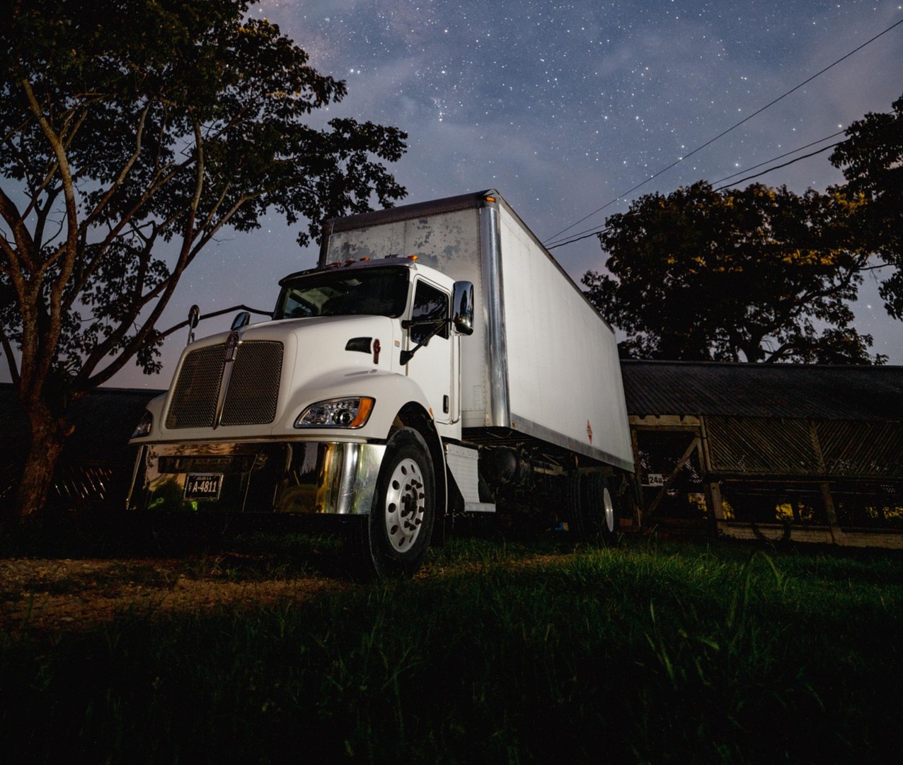 blank box truck at night