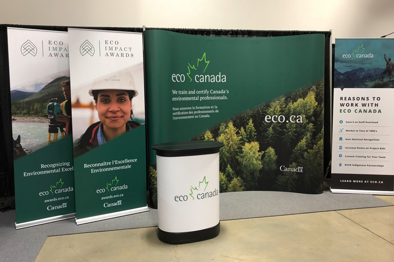 green and white themed banner stands