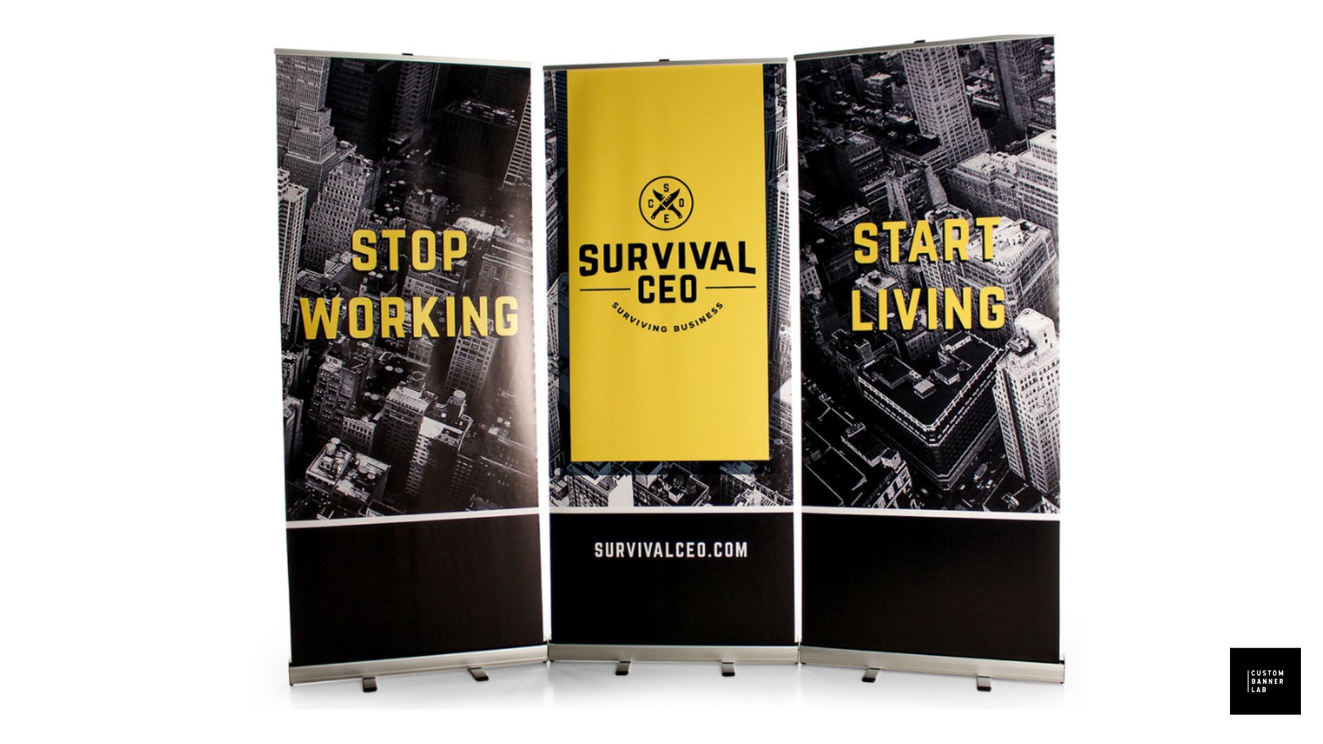green and white pull-up retractable banner
